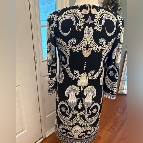 Laundry by Shelli Segal square neck blossom abstract print dress. 3/4 sleeve - Picture 6 of 16